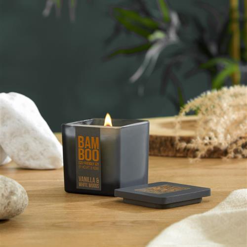 Vanilla &amp; White Woods Bamboo Jar Candle