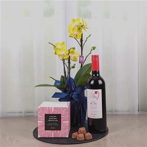 Orchid Chocs &amp; Red Wine Gift Set
